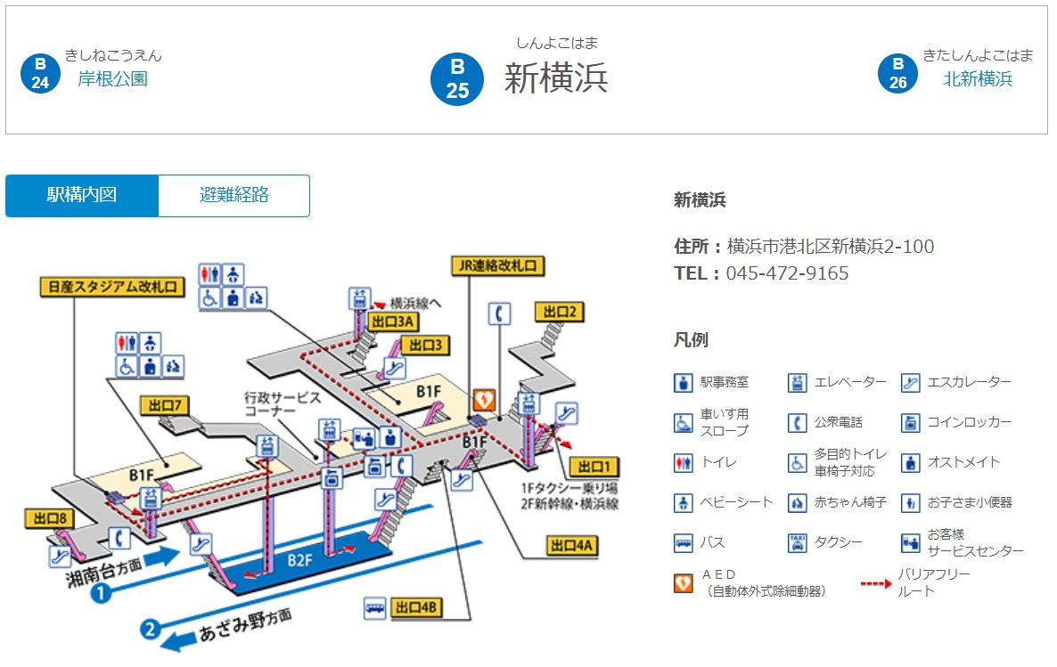 横浜市営地下鉄ブルーラインの地下ホームの案内図（横浜市引用）