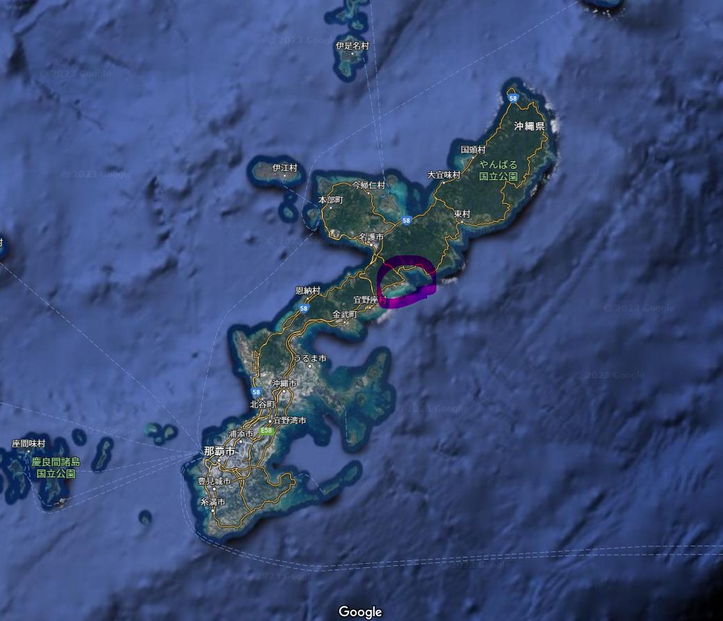 辺野古基地の沖縄県での位置（航空写真）