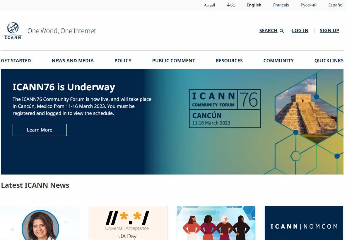 ICANNトップページ