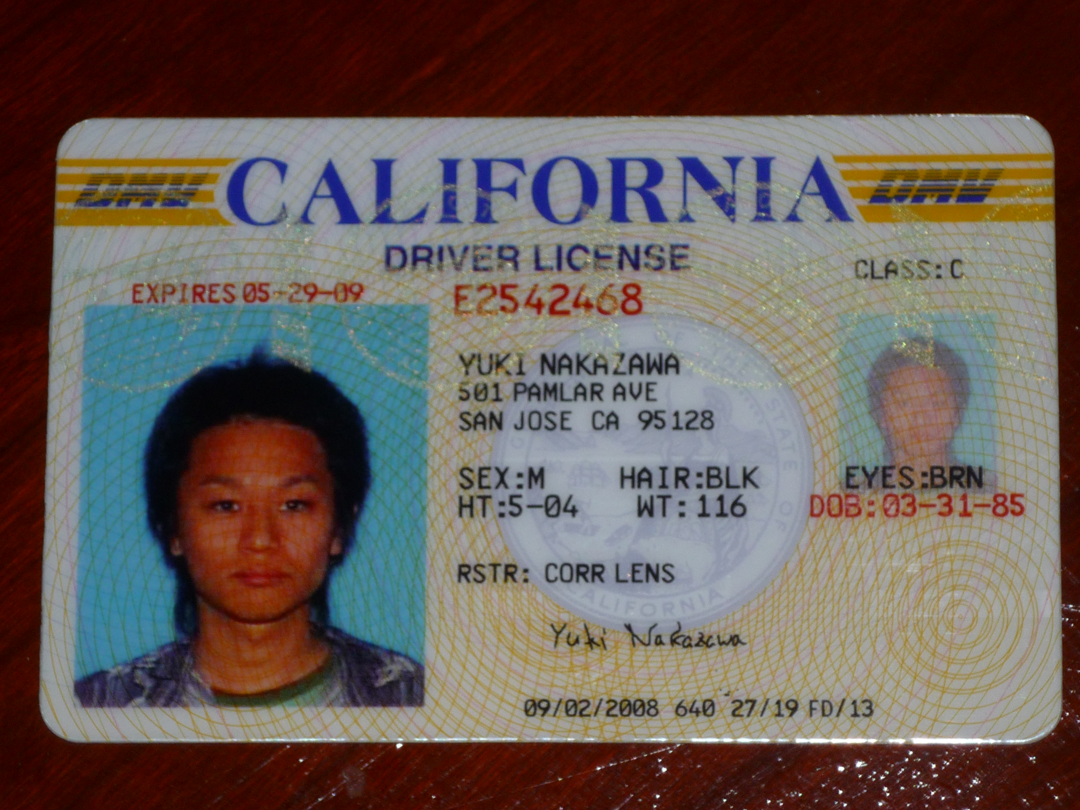 カリフォルニア州の運転免許証（Driver License）