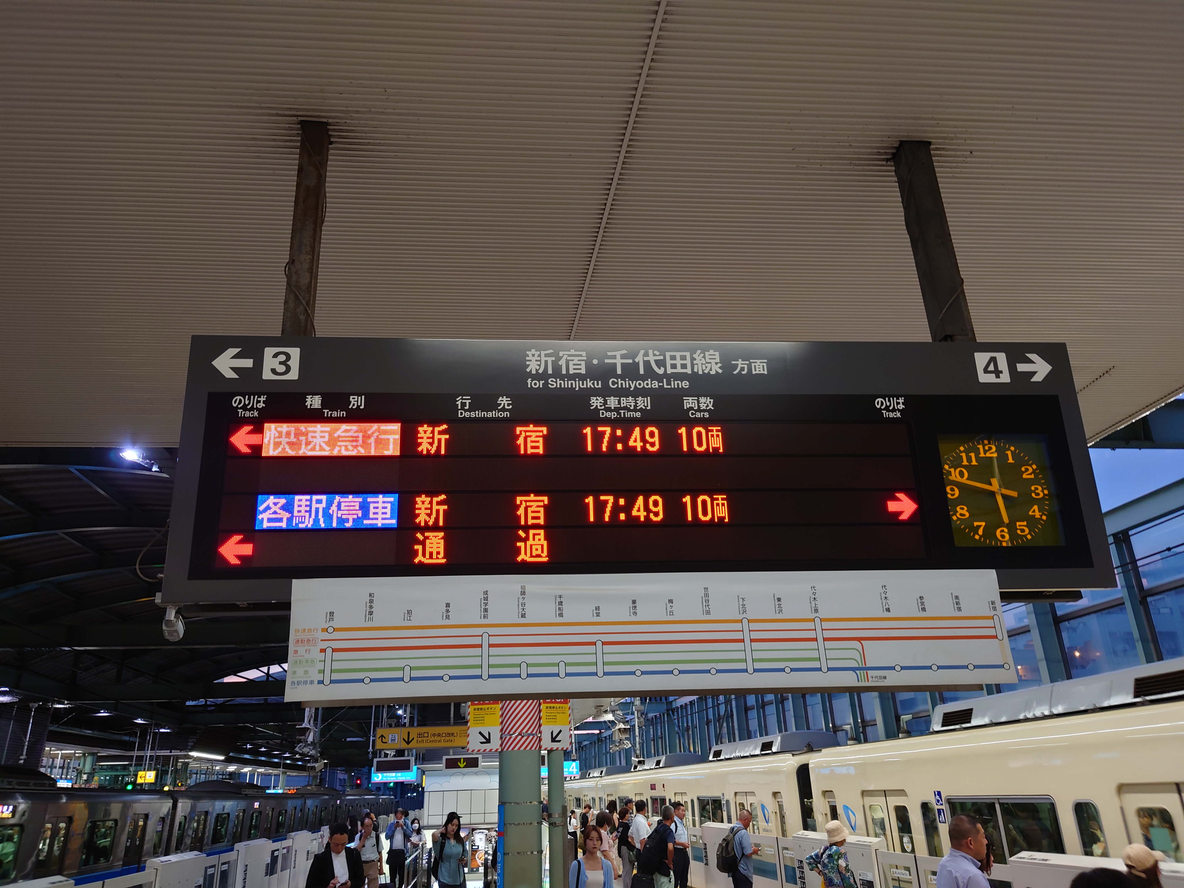 17時49分同時発車の時刻表