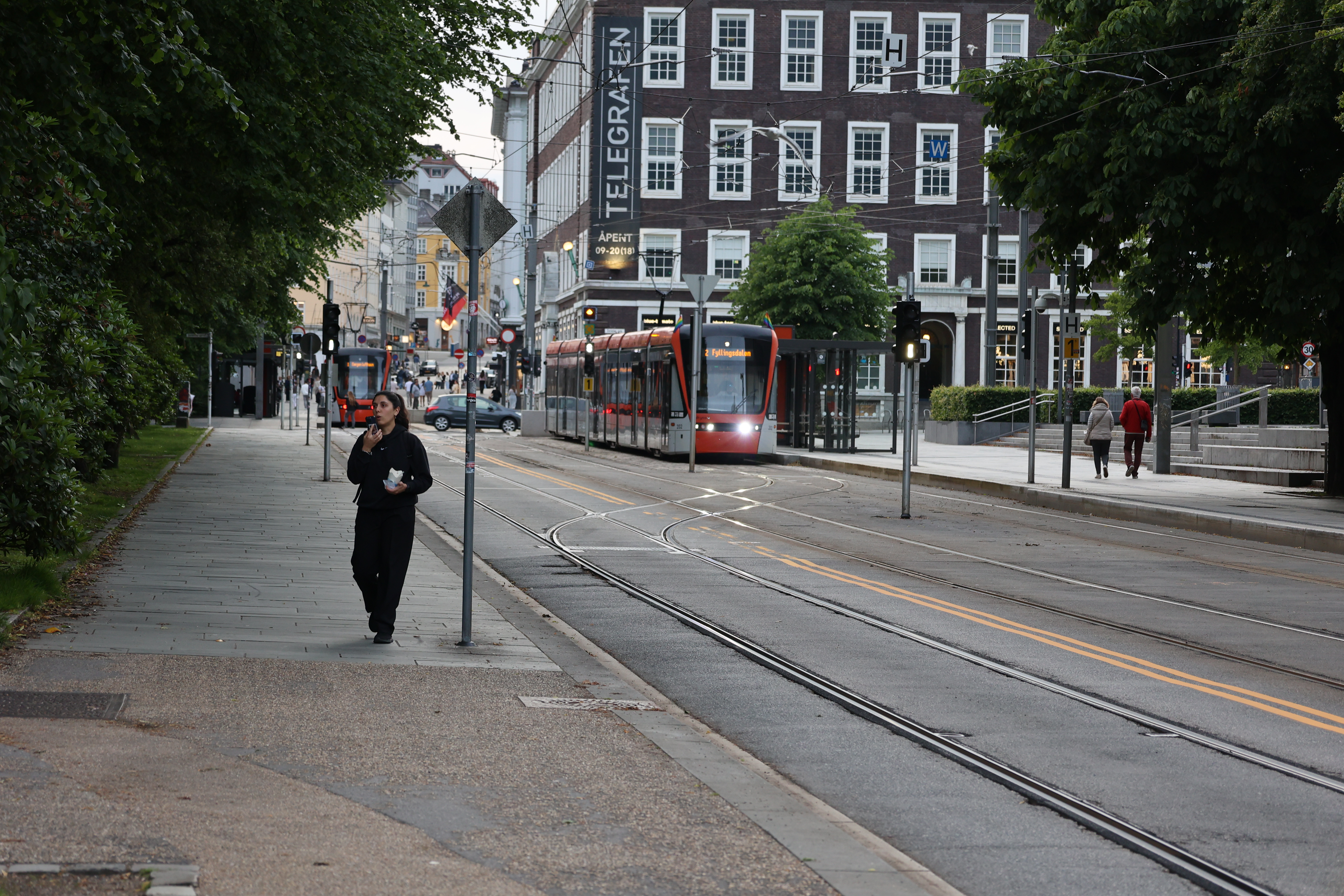 ベルゲン市街地の路面電車