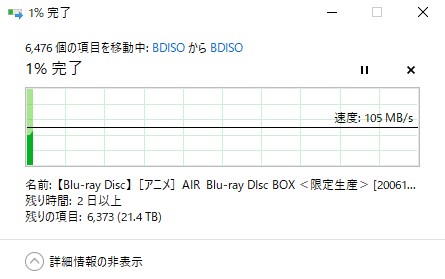 21.4TBコピーには5日間要した