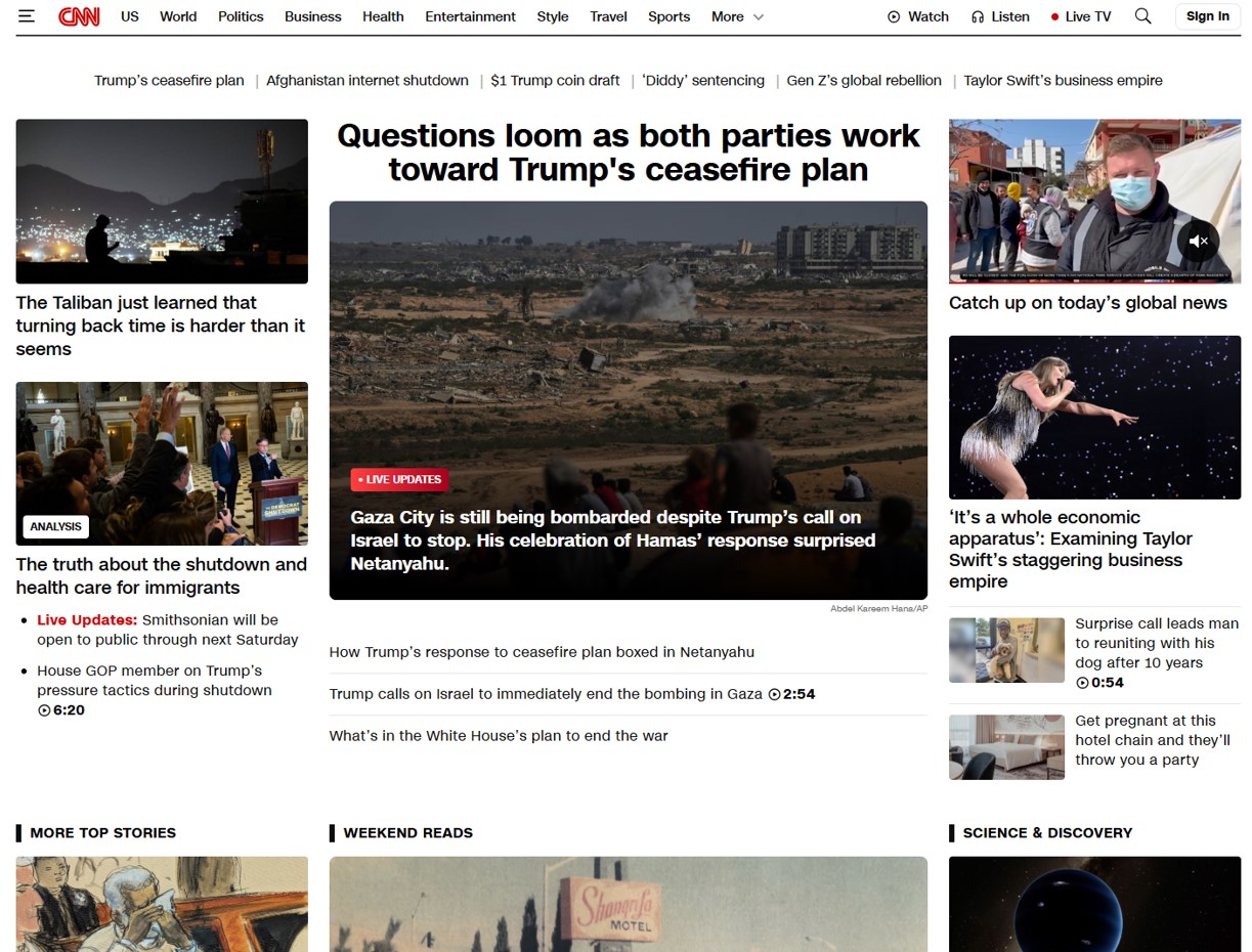 CNNのトップページ
