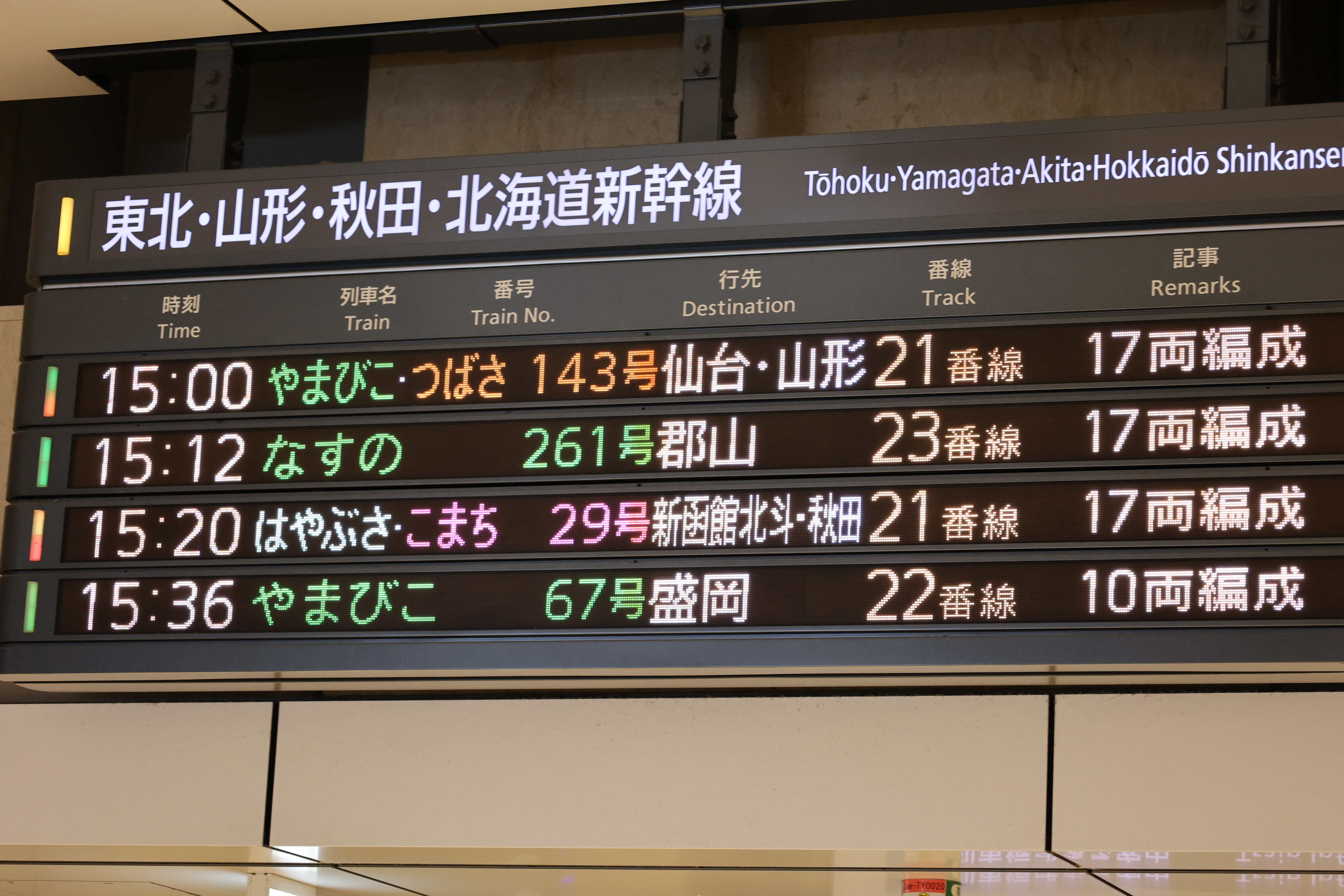 東北新幹線の時刻表