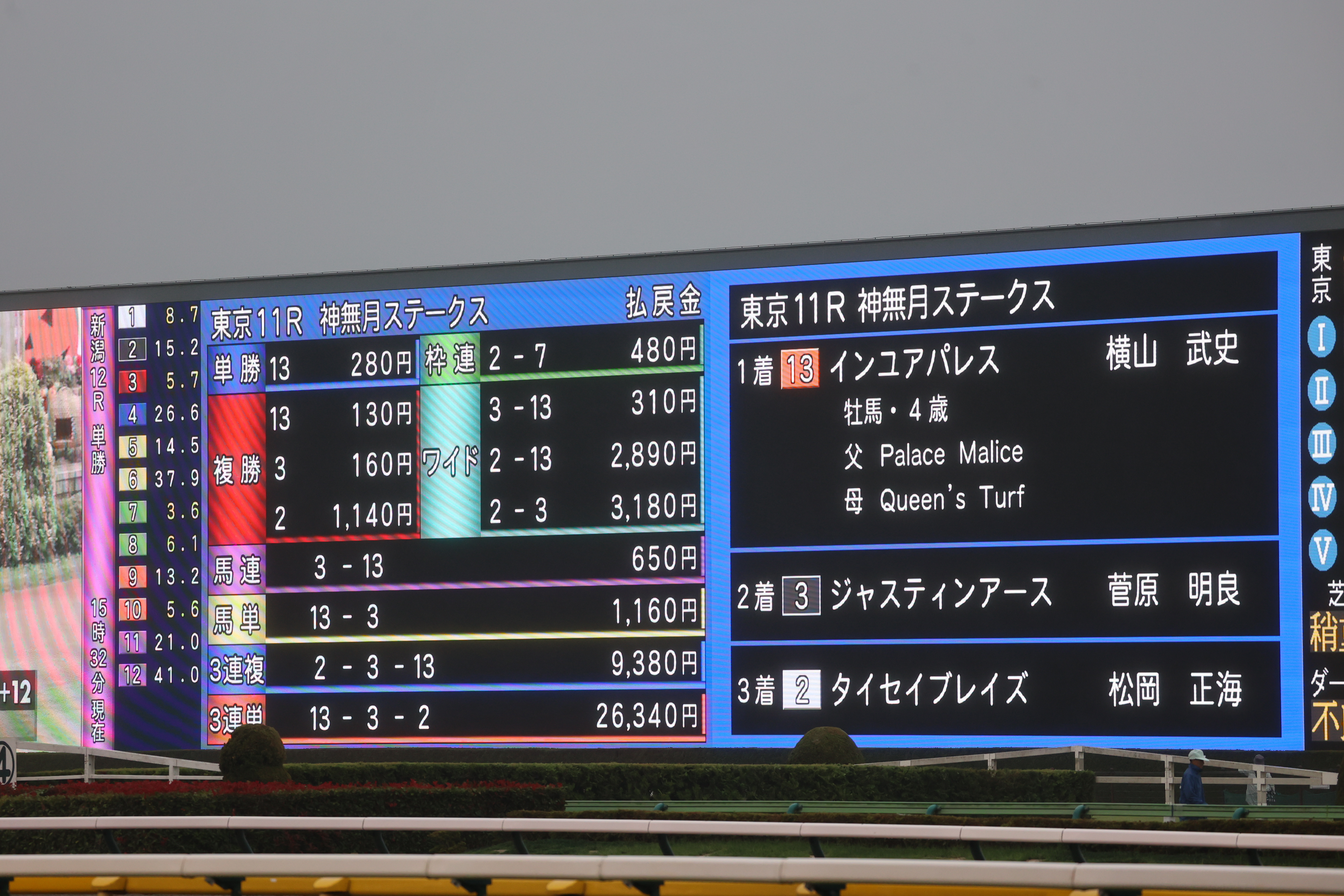 東京11R神無月ステークスの払戻金