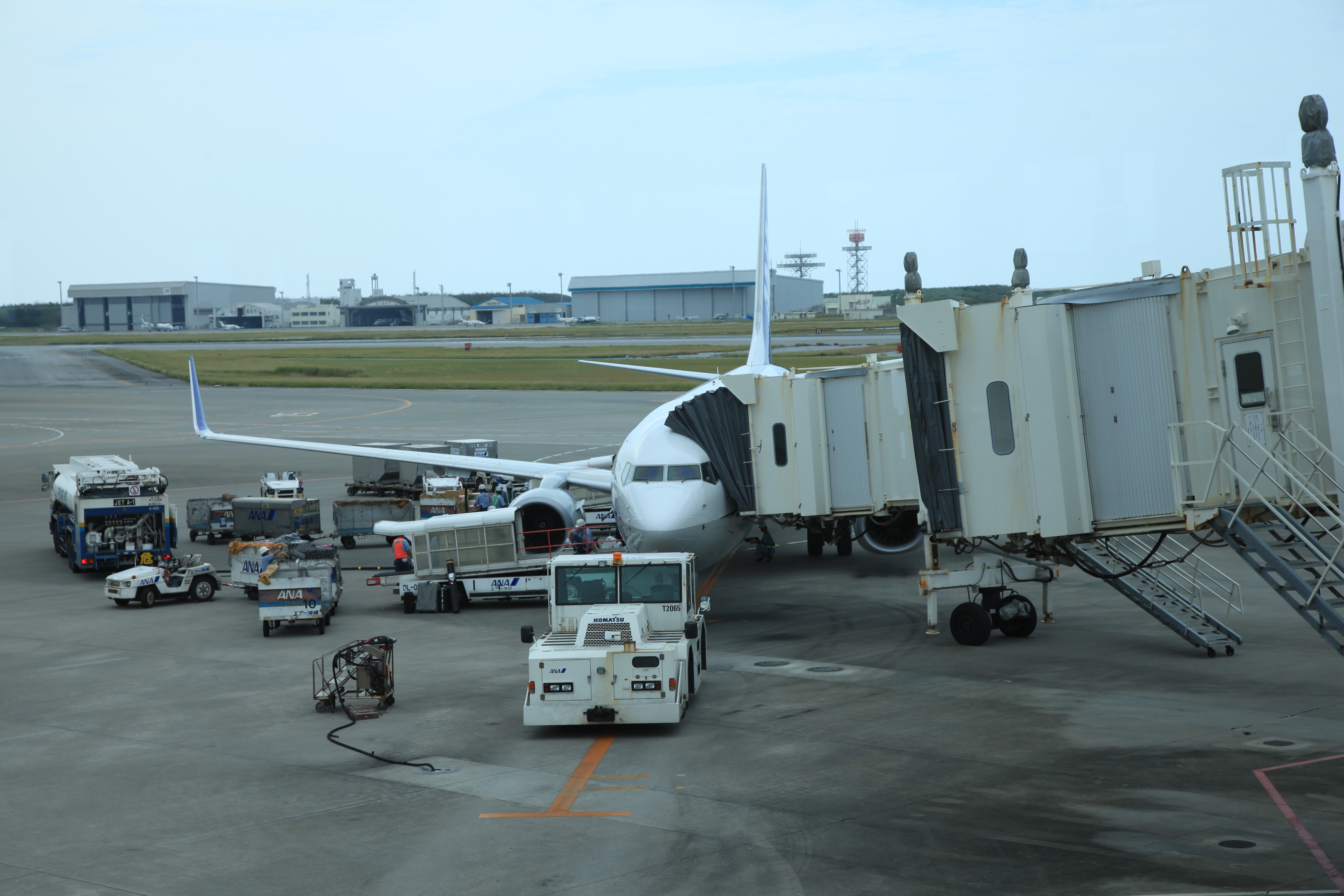 搭乗する飛行機正面