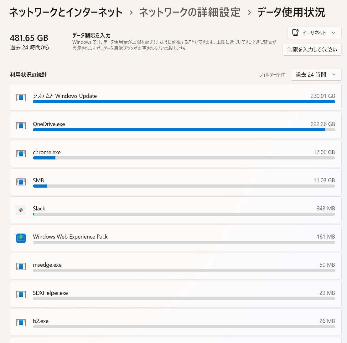 過去24時間で481.65GB通信 過去24時間で481.65GB通信